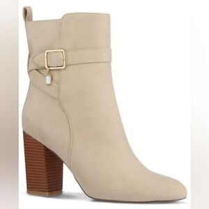 VENUS Cream Heeled Boots with Gold Buckle